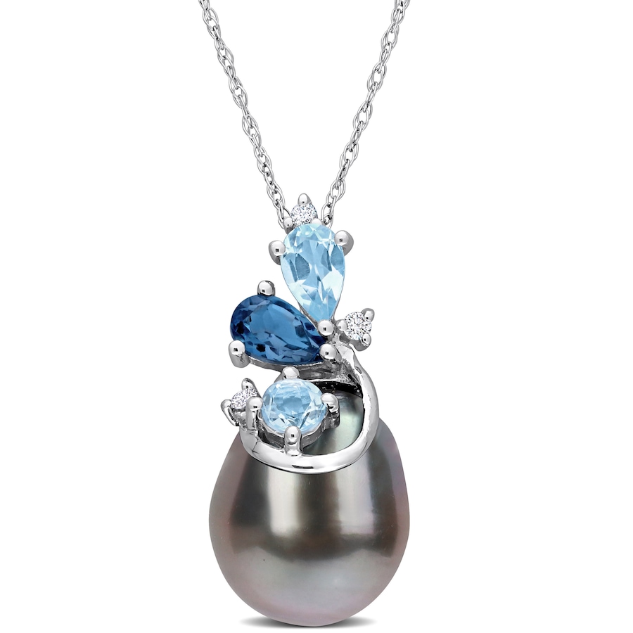 Image 726279.jpg, Product 726-279 / Price $579.99, AMOUR Pearls 14K White Gold 9-10mm Black Tahitian Cultured Pearl & Gemstone Pendant with Chain from Amour Pearls on TSC.ca's Jewellery department