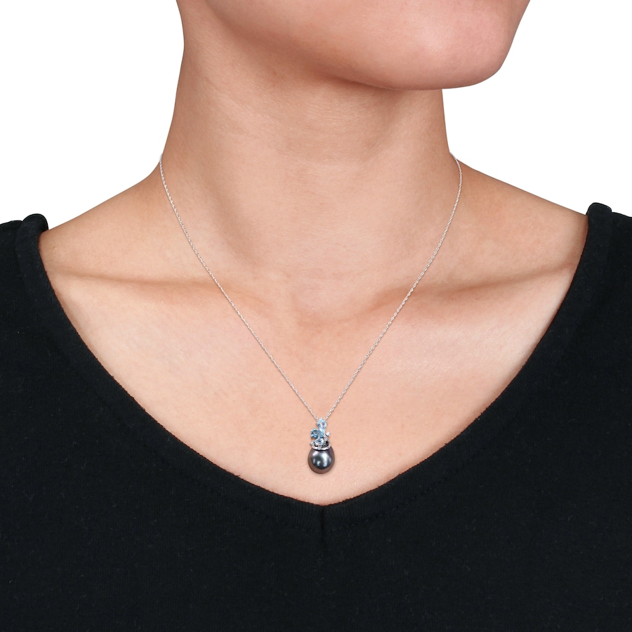 Image 726279_ALTMORE2.jpg, Product 726-279 / Price $579.99, AMOUR Pearls 14K White Gold 9-10mm Black Tahitian Cultured Pearl & Gemstone Pendant with Chain from Amour Pearls on TSC.ca's Jewellery department