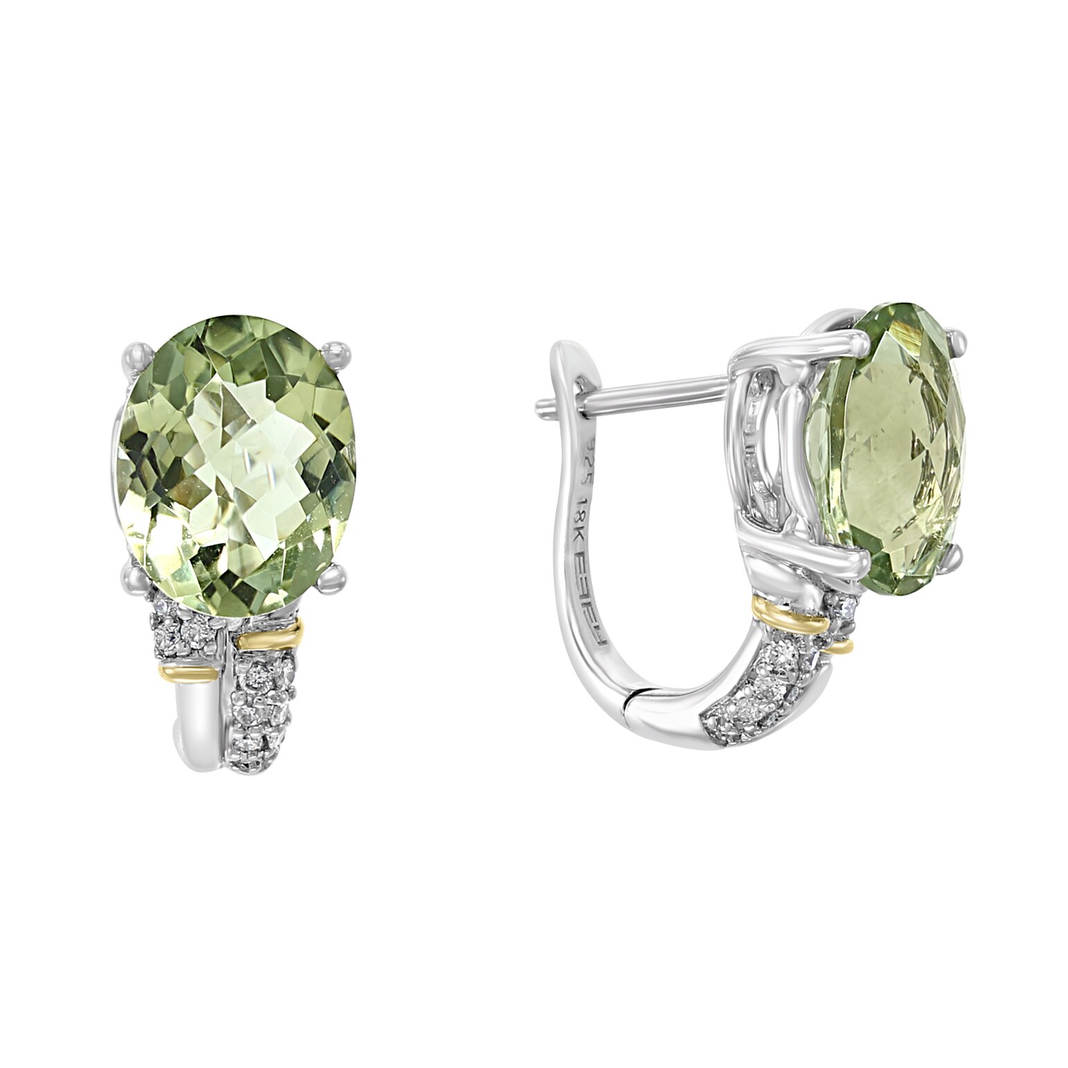 EFFY Sterling Silver and 18K Yellow Gold Green Amethyst & Diamond Earrings