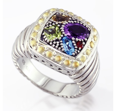 EFFY Silver Sterling Silver and 18K Yellow Gold Multi-Gemstone Ring