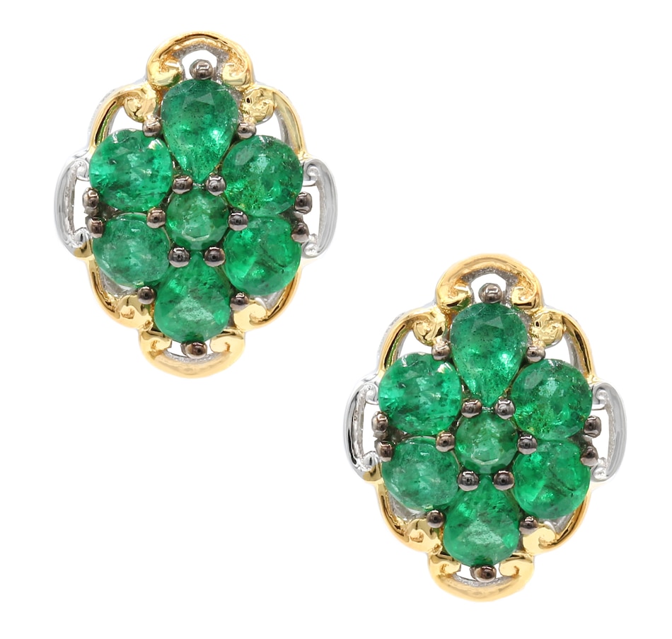 Jewellery Earrings Gems En Vogue Palladium Silver Grizzly Emerald Cluster Stud Earrings