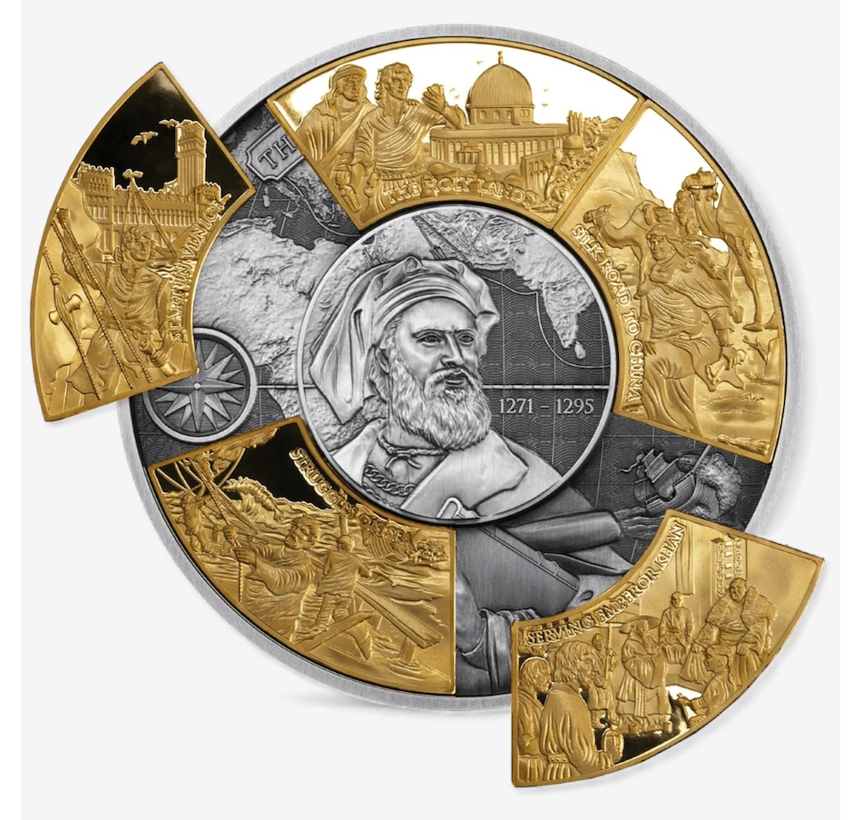 Image 727039_ALTMORE3.jpg, Product 727-039 / Price $999.95, 2025 Journey of Marco Polo Five-Ounce Fine Silver Layered Puzzle Coin (250 Francs, Djibouti) from Canadian Coin & Currency on TSC.ca's Coins department
