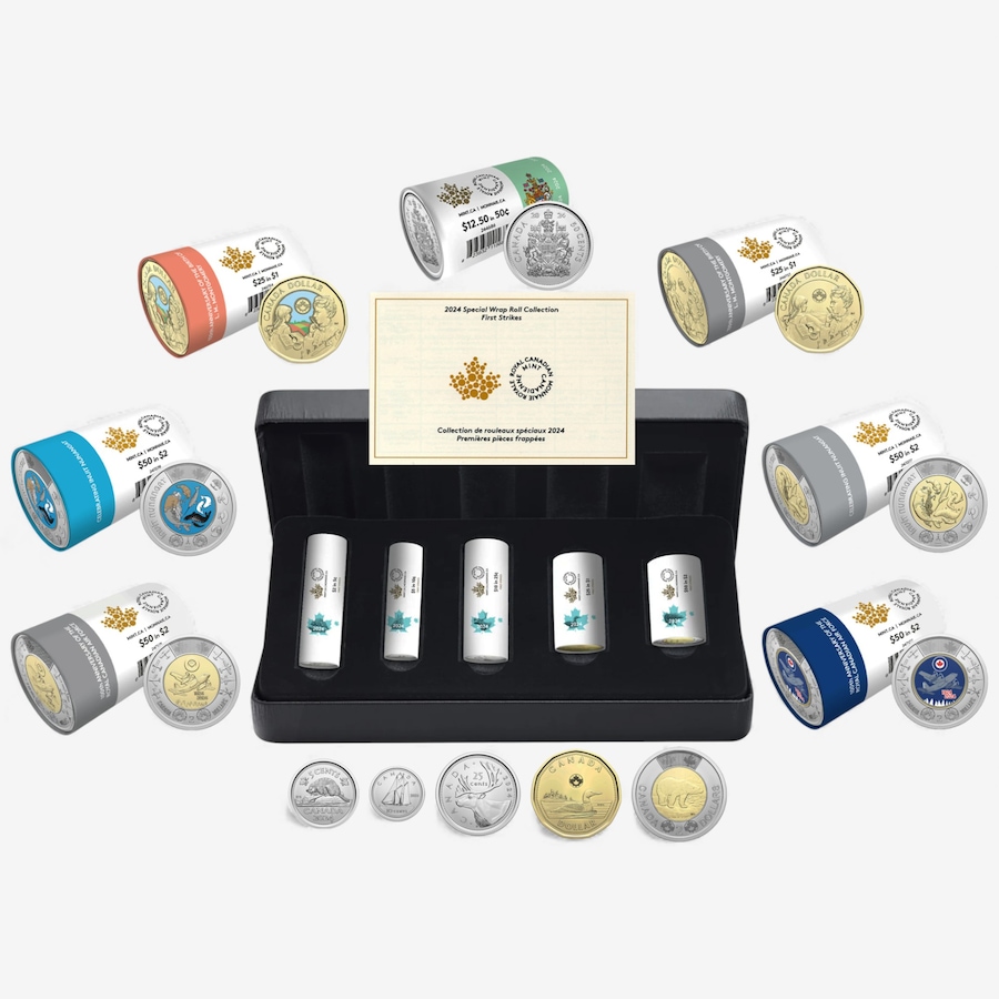 Image 727046.jpg, Product 727-046 / Price $699.95, Complete 2024 Special Wrap Coin Collection Including all First-Strikes, Half-Dollars and Commemoratives (total 12 mint rolls, 355 coins) from Royal Canadian Mint (RCM) on TSC.ca's Coins department