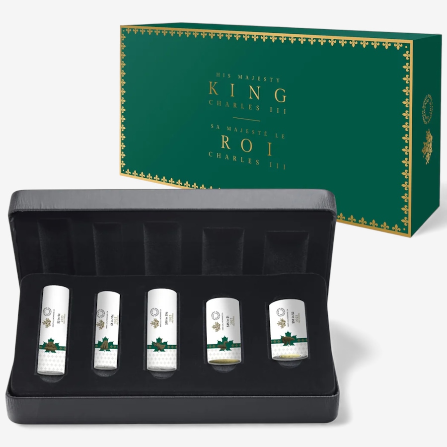 Image 727047_ALTMORE15.jpg, Product 727-047 / Price $999.95, Complete 2023 Special Wrap Coin Collection Including all First-Strikes, Half-Dollars and Commemoratives Queen Elizabeth and King Charles Issues (total 18 mint rolls, 560 coins) from Royal Canadian Mint (RCM) on TSC.ca's Coins department