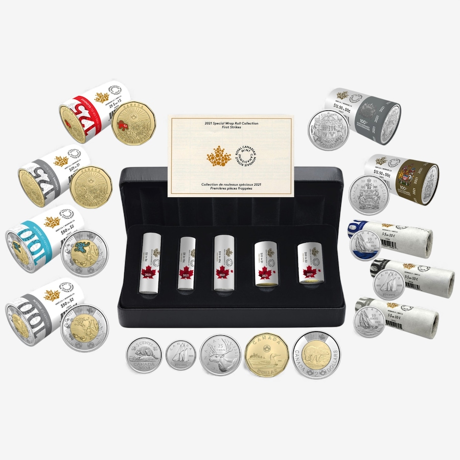 Image 727049.jpg, Product 727-049 / Price $649.95, Complete 2021 Special Wrap Coin Collection Including all First-Strikes, Half-Dollars and Commemoratives (total 14 mint rolls, 480 coins) from Royal Canadian Mint (RCM) on TSC.ca's Coins department