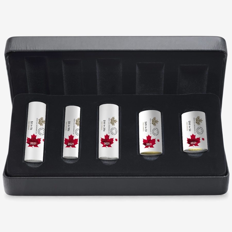 Image 727049_ALTMORE13.jpg, Product 727-049 / Price $649.95, Complete 2021 Special Wrap Coin Collection Including all First-Strikes, Half-Dollars and Commemoratives (total 14 mint rolls, 480 coins) from Royal Canadian Mint (RCM) on TSC.ca's Coins department