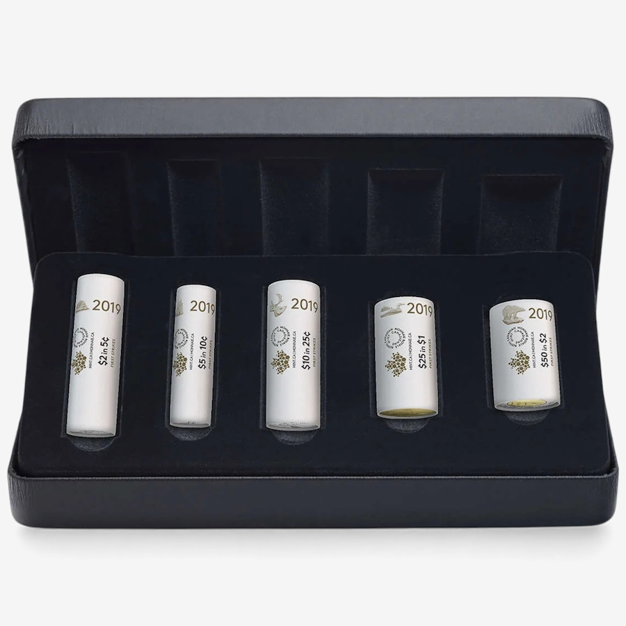 Image 727051_ALTMORE10.jpg, Product 727-051 / Price $499.95, Complete 2019 Special Wrap Coin Collection Including all First-Strikes, Half-Dollars and Commemoratives (total of nine mint rolls, 355 coins) from Royal Canadian Mint (RCM) on TSC.ca's Coins department