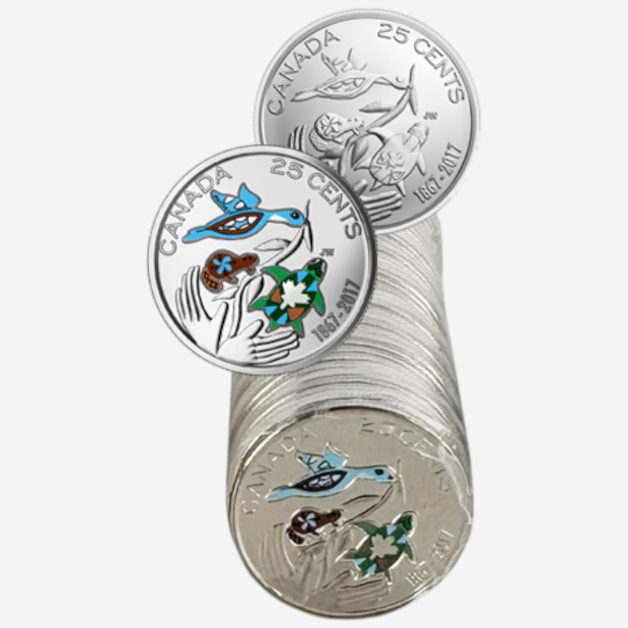 Image 727052_ALTMORE12.jpg, Product 727-052 / Price $749.95, Complete 2017 Mint Roll Collection Including Regular Design First-Strikes, All Canada 150 Commemoratives, Half-Dollars and Other Commemoratives (total 12 mint rolls plus additional coins, 425 coins) from Royal Canadian Mint (RCM) on TSC.ca's Coins department