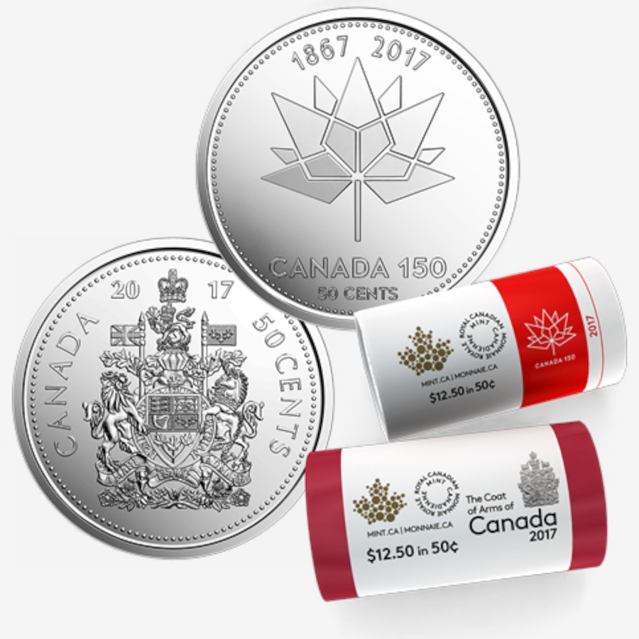 Image 727052_ALTMORE9.jpg, Product 727-052 / Price $749.95, Complete 2017 Mint Roll Collection Including Regular Design First-Strikes, All Canada 150 Commemoratives, Half-Dollars and Other Commemoratives (total 12 mint rolls plus additional coins, 425 coins) from Royal Canadian Mint (RCM) on TSC.ca's Coins department