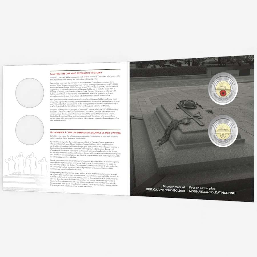 Image 727058_ALTMORE2.jpg, Product 727-058 / Price $14.95, 2025 $2 Keepsake Set Honouring the Unknown Soldier from Royal Canadian Mint (RCM) on TSC.ca's Coins department