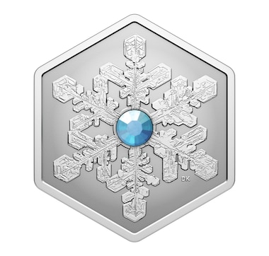 2024 $20 Hexagon Snowflake Fine Silver Coin With Light Blue Crystal