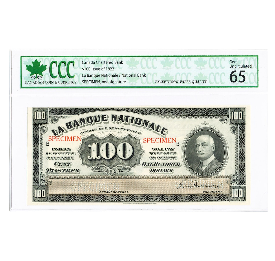 Image 727276_ALTMORE10.jpg, Product 727-276 / Price $3,795.00, 1922 National Bank $5, $10, $20, $50, $100 Complete Rare Specimen Chartered Bank Note Set from The Coin Show with Steven Bromberg on TSC.ca's Coins department