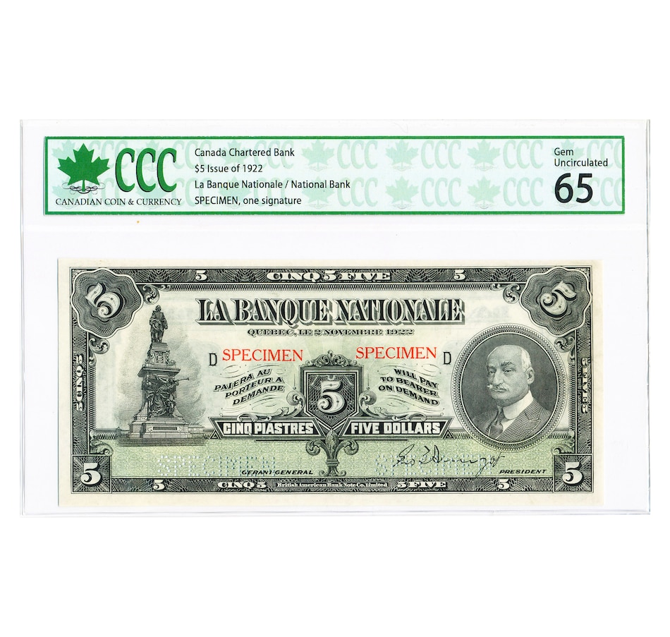 Image 727276_ALTMORE2.jpg, Product 727-276 / Price $3,795.00, 1922 National Bank $5, $10, $20, $50, $100 Complete Rare Specimen Chartered Bank Note Set from The Coin Show with Steven Bromberg on TSC.ca's Coins department