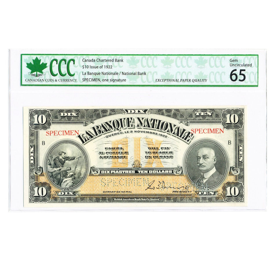 Image 727276_ALTMORE4.jpg, Product 727-276 / Price $3,795.00, 1922 National Bank $5, $10, $20, $50, $100 Complete Rare Specimen Chartered Bank Note Set from The Coin Show with Steven Bromberg on TSC.ca's Coins department