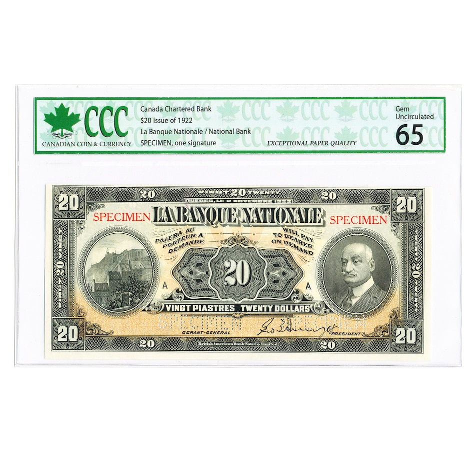 Image 727276_ALTMORE6.jpg, Product 727-276 / Price $3,795.00, 1922 National Bank $5, $10, $20, $50, $100 Complete Rare Specimen Chartered Bank Note Set from The Coin Show with Steven Bromberg on TSC.ca's Coins department