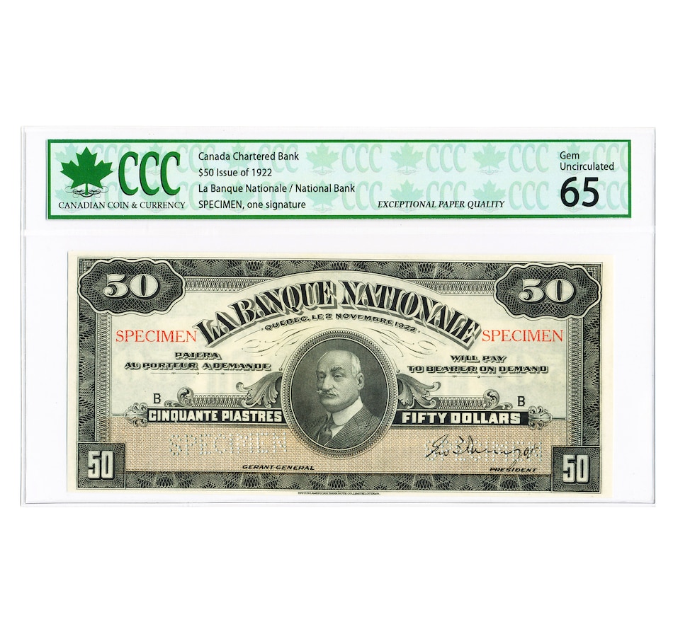 Image 727276_ALTMORE8.jpg, Product 727-276 / Price $3,795.00, 1922 National Bank $5, $10, $20, $50, $100 Complete Rare Specimen Chartered Bank Note Set from The Coin Show with Steven Bromberg on TSC.ca's Coins department