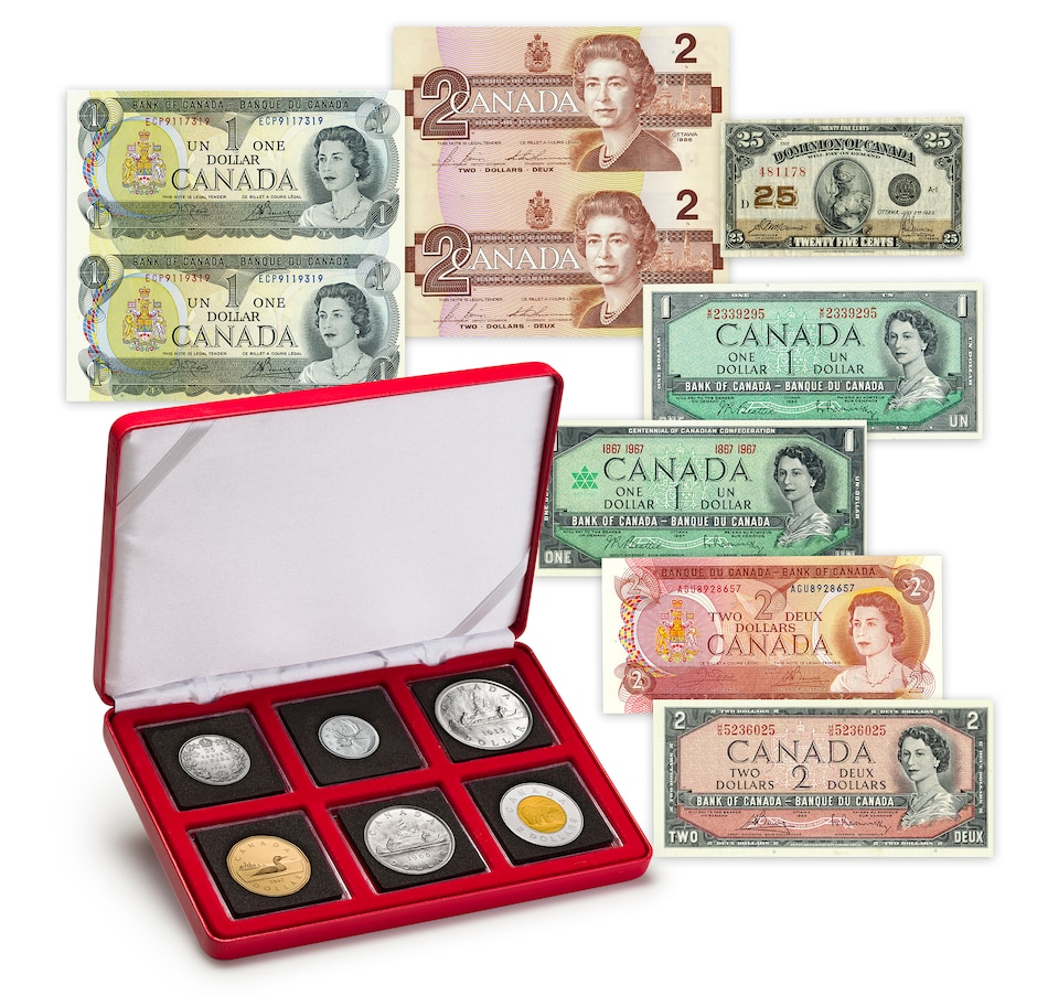 Image 727277.jpg, Product 727-277 / Price $229.95, Our Changing Money Banknotes to Coins 13 Piece Coin and Note Collection from The Coin Show with Steven Bromberg on TSC.ca's Coins department