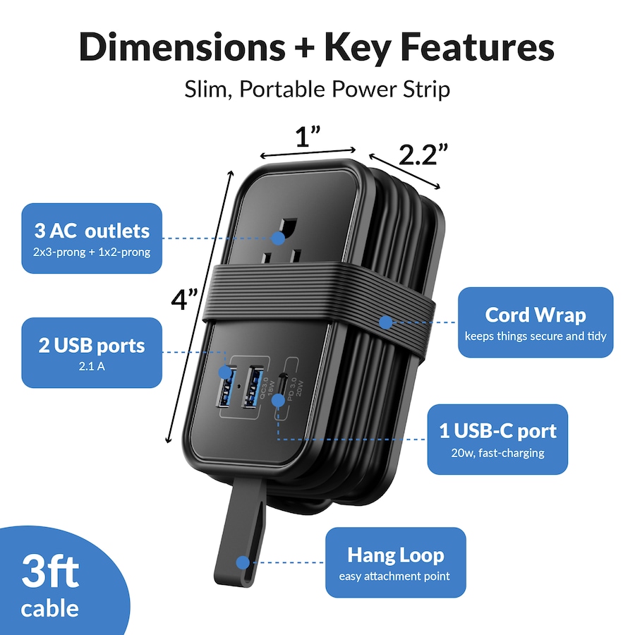 Image 727295_ALTMORE3.jpg, Product 727-295 / Price $49.99, Uncaged Ergonomics Travel Charger Power Strip from Uncaged Ergonomics on TSC.ca's Electronics department