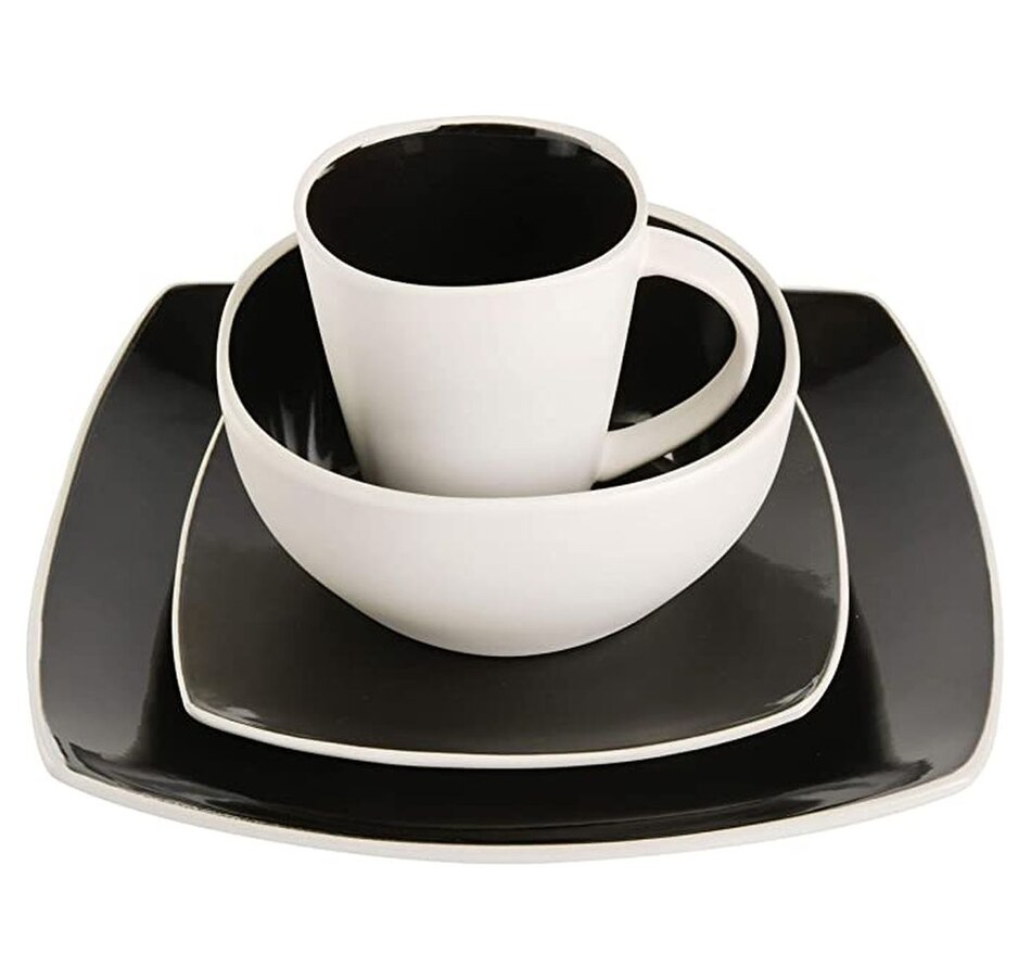 Image 727719_ALTMORE1.jpg, Product 727-719 / Price $89.99, Soho Lounge 16-Piece Dinnerware Set (black/white, square, two-tone, reactive glaze, stoneware) on TSC.ca's Kitchen department