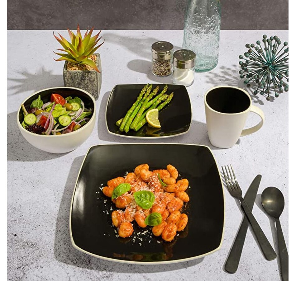 Image 727719_ALTMORE2.jpg, Product 727-719 / Price $89.99, Soho Lounge 16-Piece Dinnerware Set (black/white, square, two-tone, reactive glaze, stoneware) on TSC.ca's Kitchen department