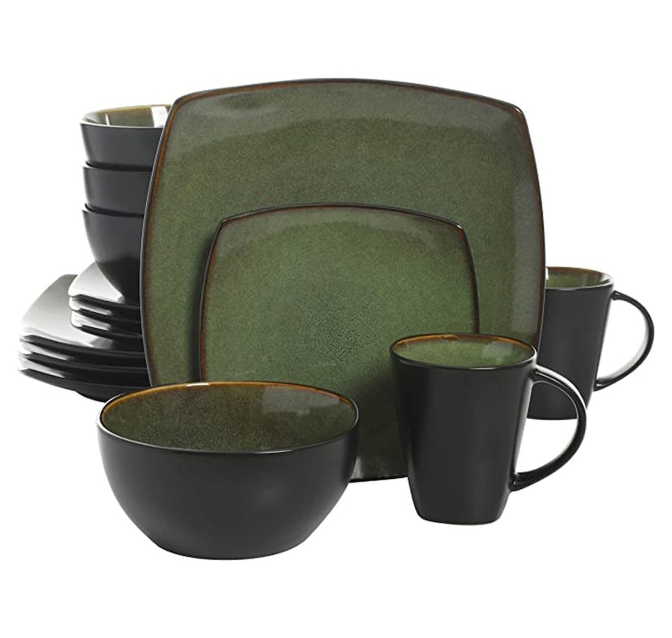 Image 727721.jpg, Product 727-721 / Price $94.99, Soho Lounge 16-Piece Dinnerware Set (green/black, square, reactive glaze, stoneware) on TSC.ca's Kitchen department