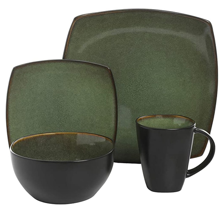 Image 727721_ALTMORE1.jpg, Product 727-721 / Price $94.99, Soho Lounge 16-Piece Dinnerware Set (green/black, square, reactive glaze, stoneware) on TSC.ca's Kitchen department