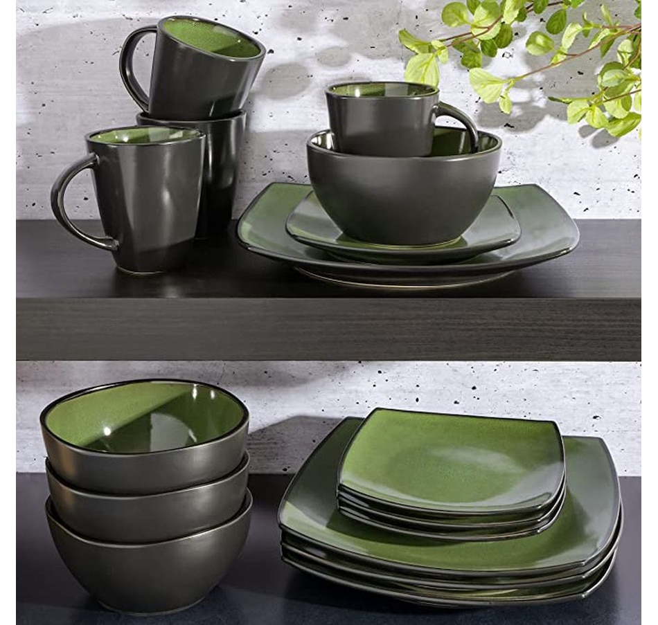 Image 727721_ALTMORE2.jpg, Product 727-721 / Price $94.99, Soho Lounge 16-Piece Dinnerware Set (green/black, square, reactive glaze, stoneware) on TSC.ca's Kitchen department