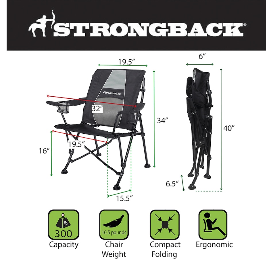 Image 727878_ALTMORE1.jpg, Product 727-878 / Price $189.00, Strongback Guru Folding Outdoor Chair (black/grey) from Strongback on TSC.ca's Home & Garden department