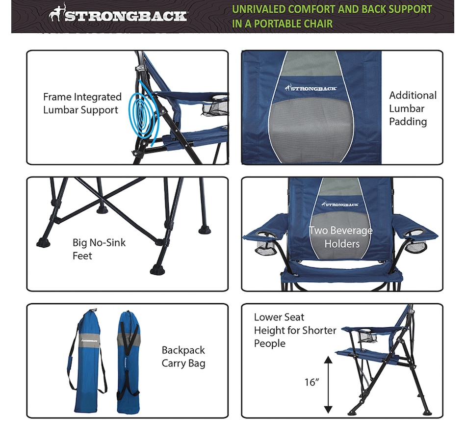 Image 727879_ALTMORE2.jpg, Product 727-879 / Price $189.00, Strongback Guru Folding Outdoor Chair (navy/grey) from Strongback on TSC.ca's Home & Garden department