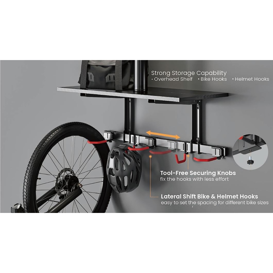 Image 728698_ALTMORE5.jpg, Product 728-698 / Price $104.99, GoTyger 3 Bike Wall Mounted Rack With Storage Shelf from Gotyger on TSC.ca's Health & Fitness department