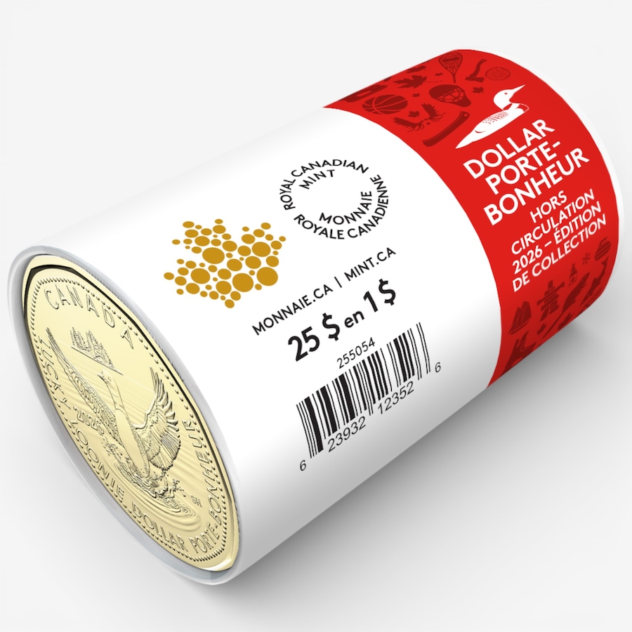 Image 728979_ALTMORE1.jpg, Product 728-979 / Price $54.95, 2026 $1 Lucky Loonie Special Wrap Roll plus Bonus Coin (not issued for circulation) from Royal Canadian Mint (RCM) on TSC.ca's Coins department