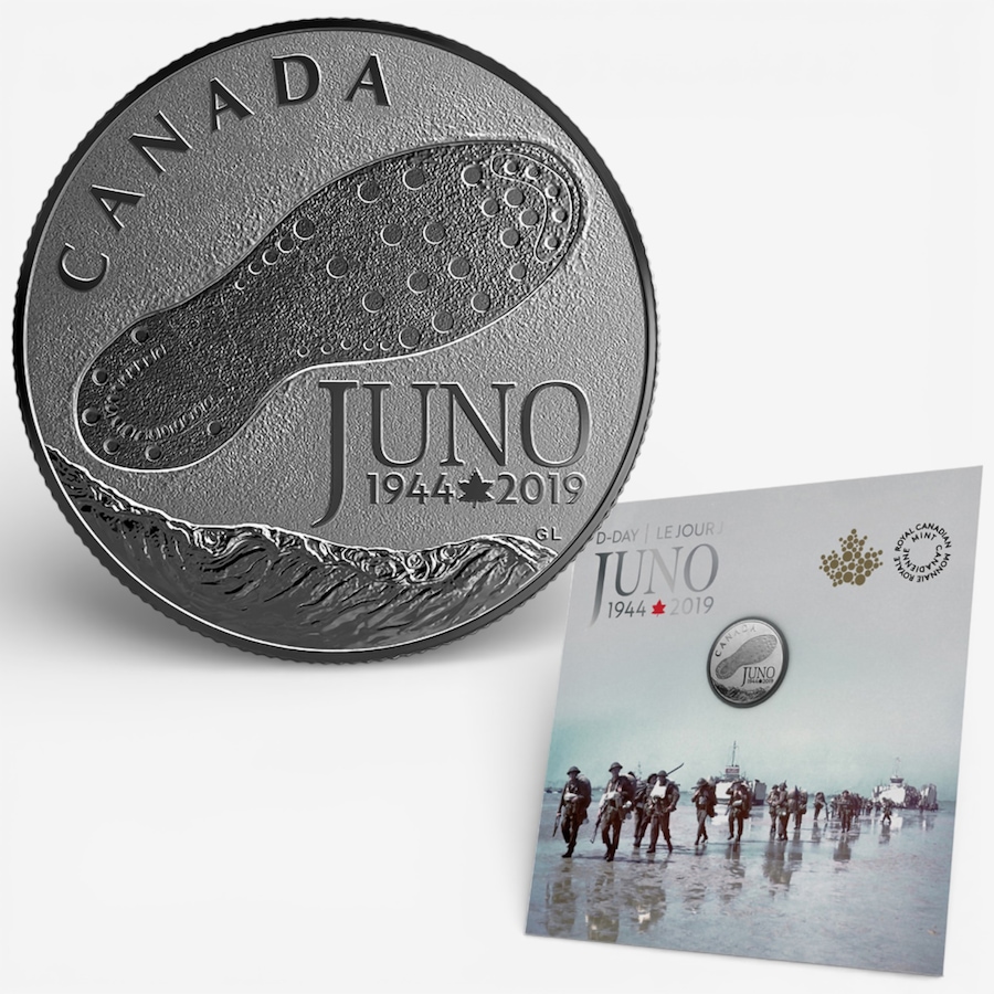 Image 728988.jpg, Product 728-988 / Price $59.95, 2019 $3 Fine Silver Coin 75th Anniversary of the Normandy Campaign from Royal Canadian Mint (RCM) on TSC.ca's Coins department
