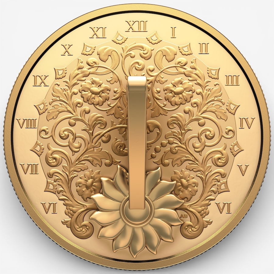 Image 728992_ALTMORE1.jpg, Product 728-992 / Price $289.95, 2025 $20 Gold Gilded Fine Silver 3D Sundial Coin from Royal Canadian Mint (RCM) on TSC.ca's Coins department