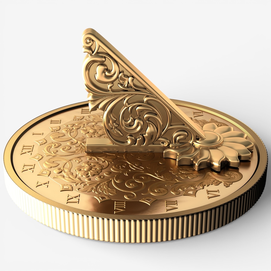 Image 728992_ALTMORE4.jpg, Product 728-992 / Price $289.95, 2025 $20 Gold Gilded Fine Silver 3D Sundial Coin from Royal Canadian Mint (RCM) on TSC.ca's Coins department