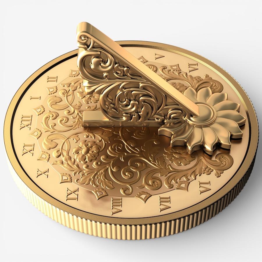 Image 728992_ALTMORE5.jpg, Product 728-992 / Price $289.95, 2025 $20 Gold Gilded Fine Silver 3D Sundial Coin from Royal Canadian Mint (RCM) on TSC.ca's Coins department