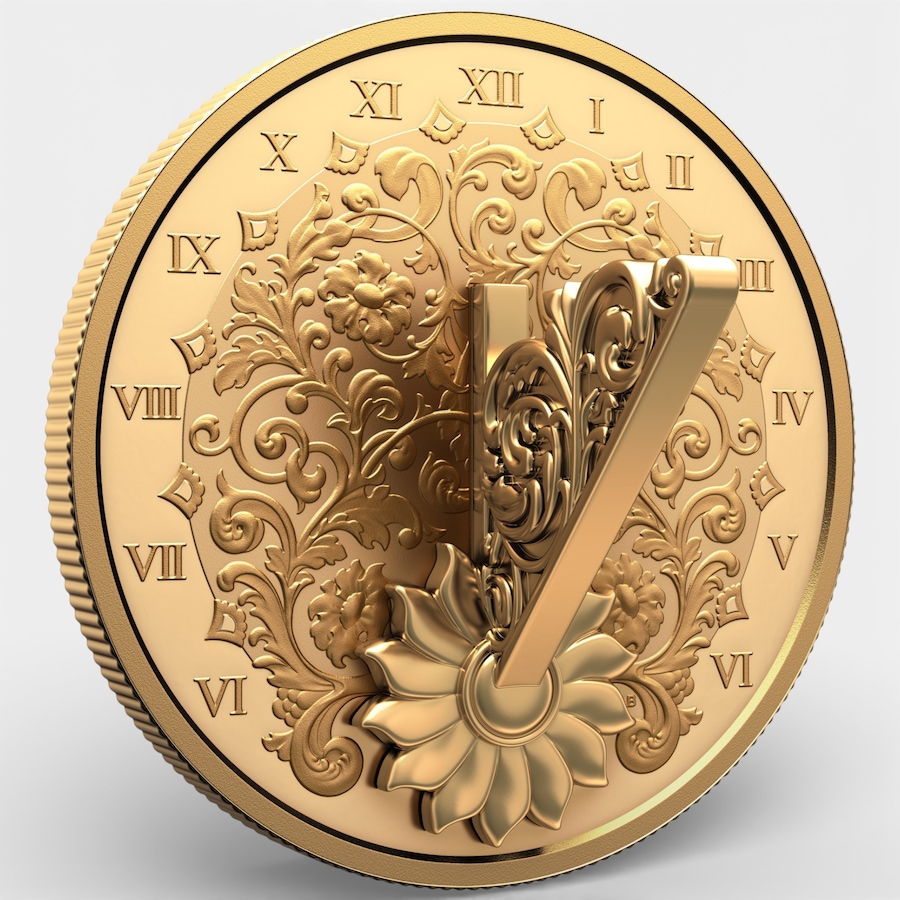 Image 728992_ALTMORE6.jpg, Product 728-992 / Price $289.95, 2025 $20 Gold Gilded Fine Silver 3D Sundial Coin from Royal Canadian Mint (RCM) on TSC.ca's Coins department