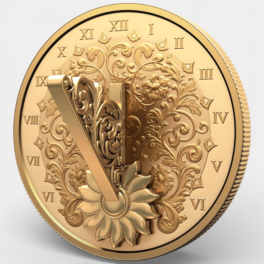 Image 728992_ALTMORE7.jpg, Product 728-992 / Price $289.95, 2025 $20 Gold Gilded Fine Silver 3D Sundial Coin from Royal Canadian Mint (RCM) on TSC.ca's Coins department