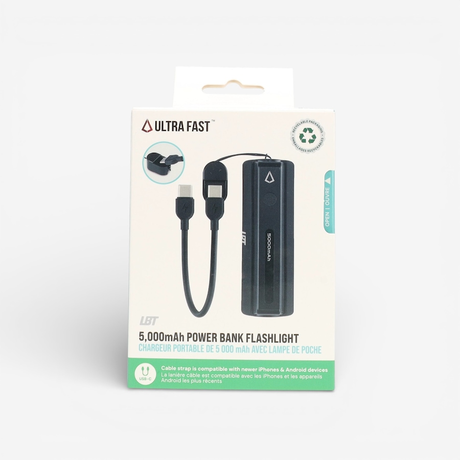 Image 729108.jpg, Product 729-108 / Price $34.99, LBT 5,000-mAh Power Bank Flashlight with USB-C to USB-C Cable from LBT on TSC.ca's Electronics department