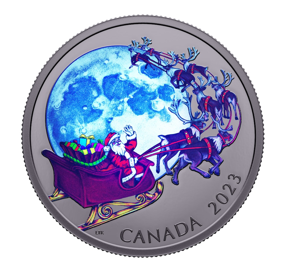 Image 729118.jpg, Product 729-118 / Price $114.95, 2023 $20 Magic of Season Santa Reindeer SIL COIN from Royal Canadian Mint on TSC.ca's Coins department