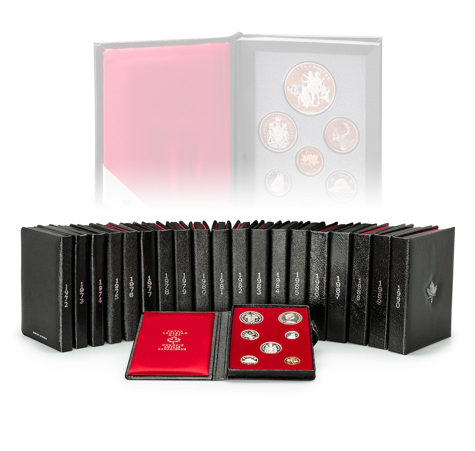 Image 729122.jpg, Product 729-122 / Price $1,199.95, Prestige Proof Sets Complete Collection, 1971 to 1990 (20 Proof Sets) from Royal Canadian Mint (RCM) on TSC.ca's Coins department