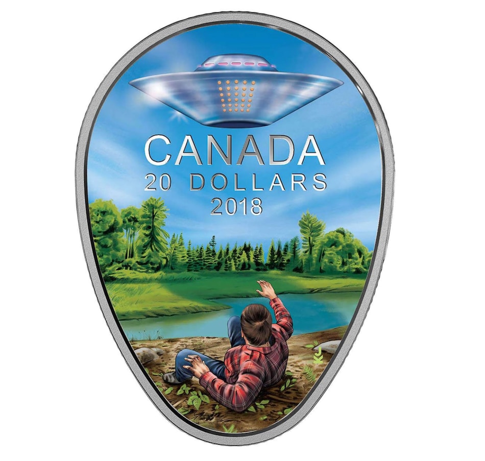Image 729228.jpg, Product 729-228 / Price $999.95, 2018 $20 Fine Silver Coin The Falcon Lake Incident (Glow in the Dark) from Royal Canadian Mint (RCM) on TSC.ca's Coins department