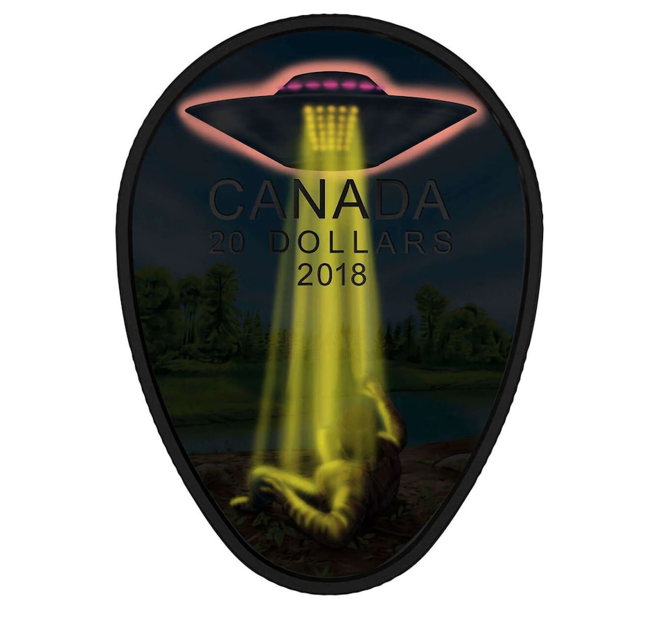 Image 729228_ALTMORE1.jpg, Product 729-228 / Price $999.95, 2018 $20 Fine Silver Coin The Falcon Lake Incident (Glow in the Dark) from Royal Canadian Mint (RCM) on TSC.ca's Coins department