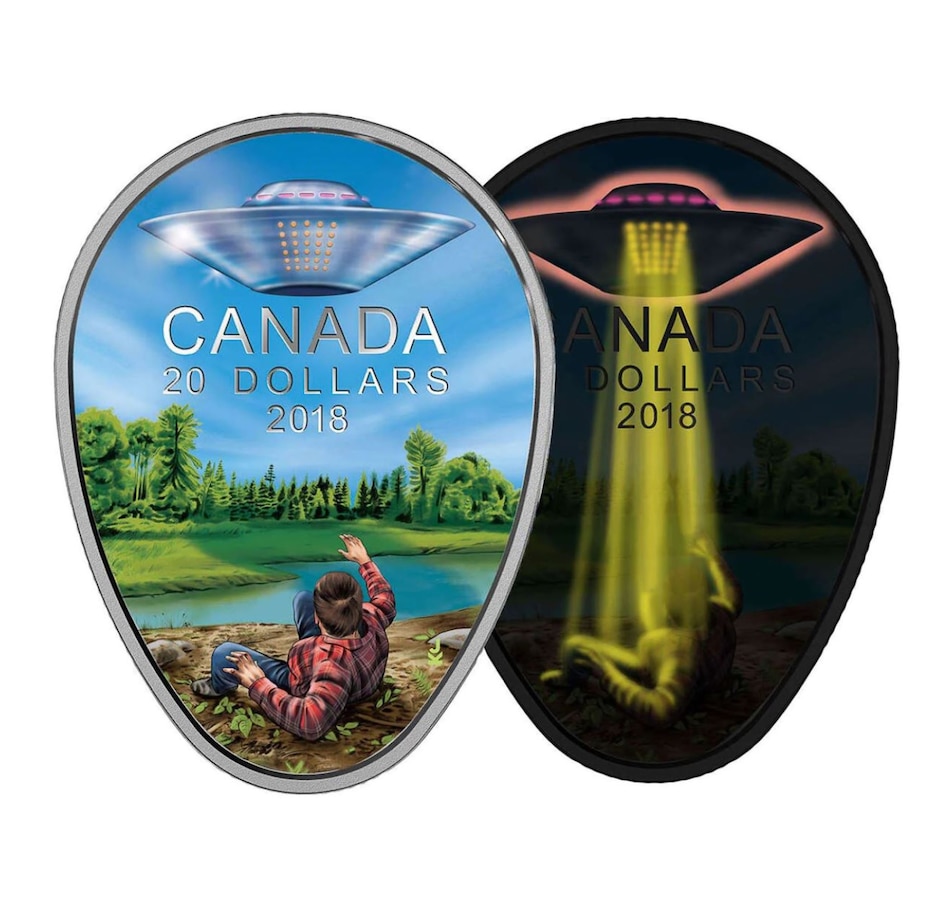 Image 729228_ALTMORE3.jpg, Product 729-228 / Price $999.95, 2018 $20 Fine Silver Coin The Falcon Lake Incident (Glow in the Dark) from Royal Canadian Mint (RCM) on TSC.ca's Coins department