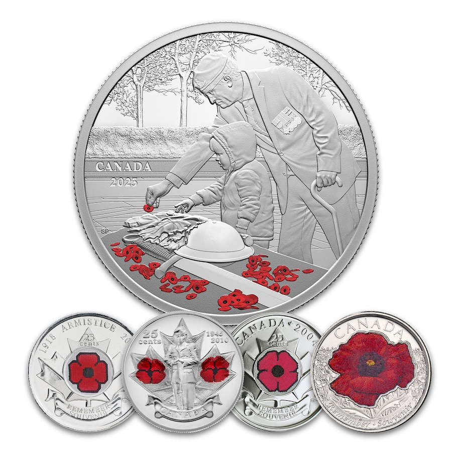 Image 729357.jpg, Product 729-357 / Price $219.95, 2023 $20 Remembrance Day Fine Silver Coin plus TSC-Exclusive Four-Coin Bonus from Royal Canadian Mint (RCM) on TSC.ca's Coins department