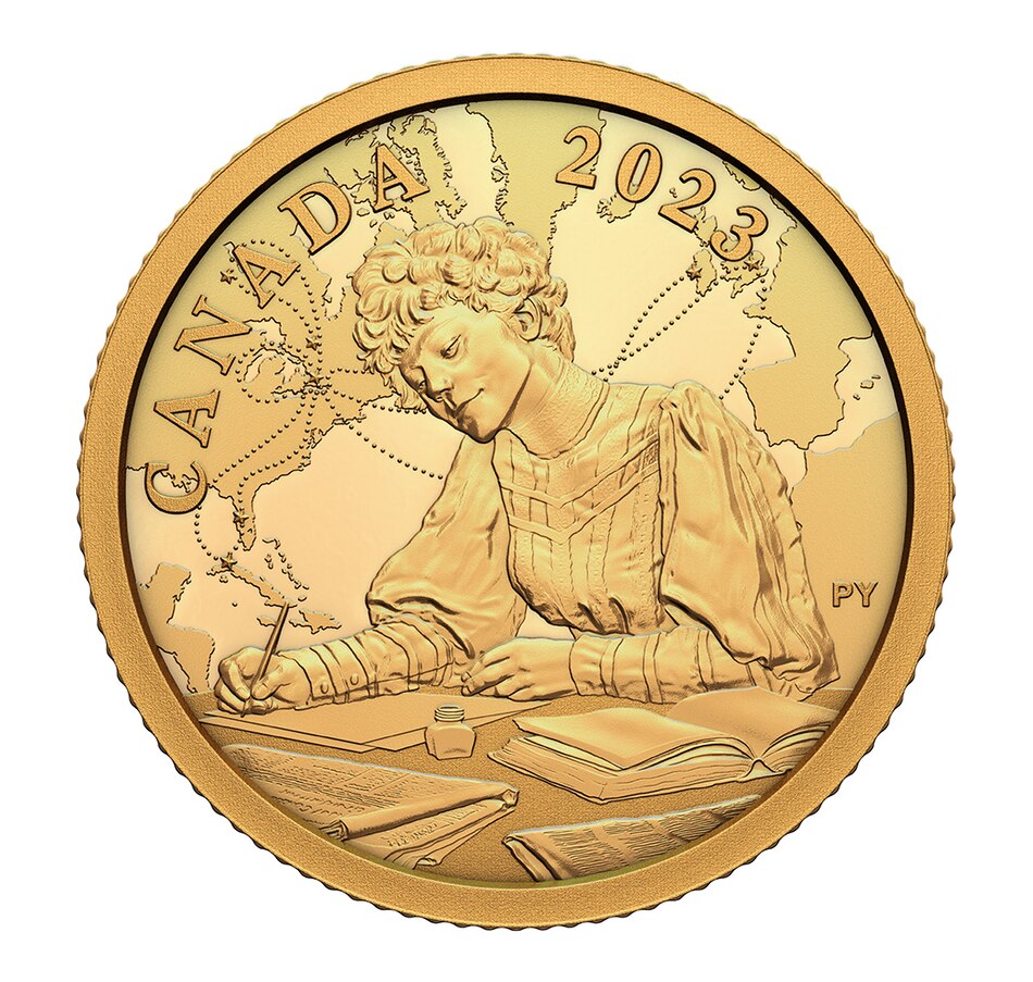 Image 729501.jpg, Product 729-501 / Price $999.95, 2023 $100 Pure Gold Coin: Kit Coleman, Pioneer Journalist from Royal Canadian Mint on TSC.ca's Coins department