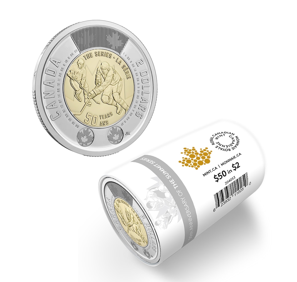 Image 729638.jpg, Product 729-638 / Price $79.95, 2022 $2 Special Wrap Roll Summit Series Hockey 50th Anniversary (classic version, 25 coins per roll) from Royal Canadian Mint on TSC.ca's Coins department
