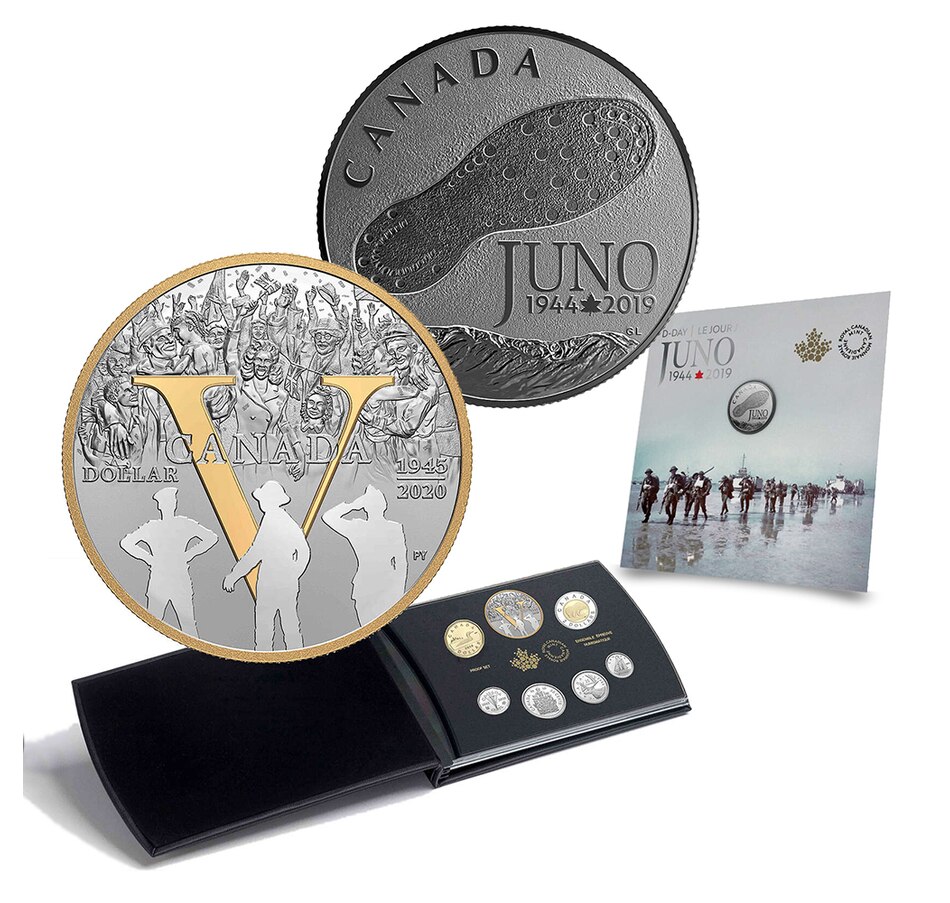 Image 729644.jpg, Product 729-644 / Price $228.88, 2020 Fine Silver Proof Set Plus $3 Fine Silver D-Day at Juno Beach Coin from Royal Canadian Mint on TSC.ca's Coins department
