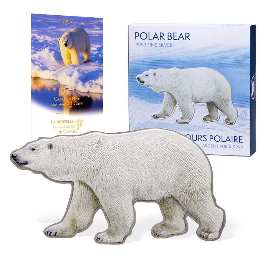 Image 729970.jpg, Product 729-970 / Price $349.50, Real Shape Iconic Canada 100 Grams Fine Silver Polar Bear from Canadian Heritage Mint on TSC.ca's Coins department