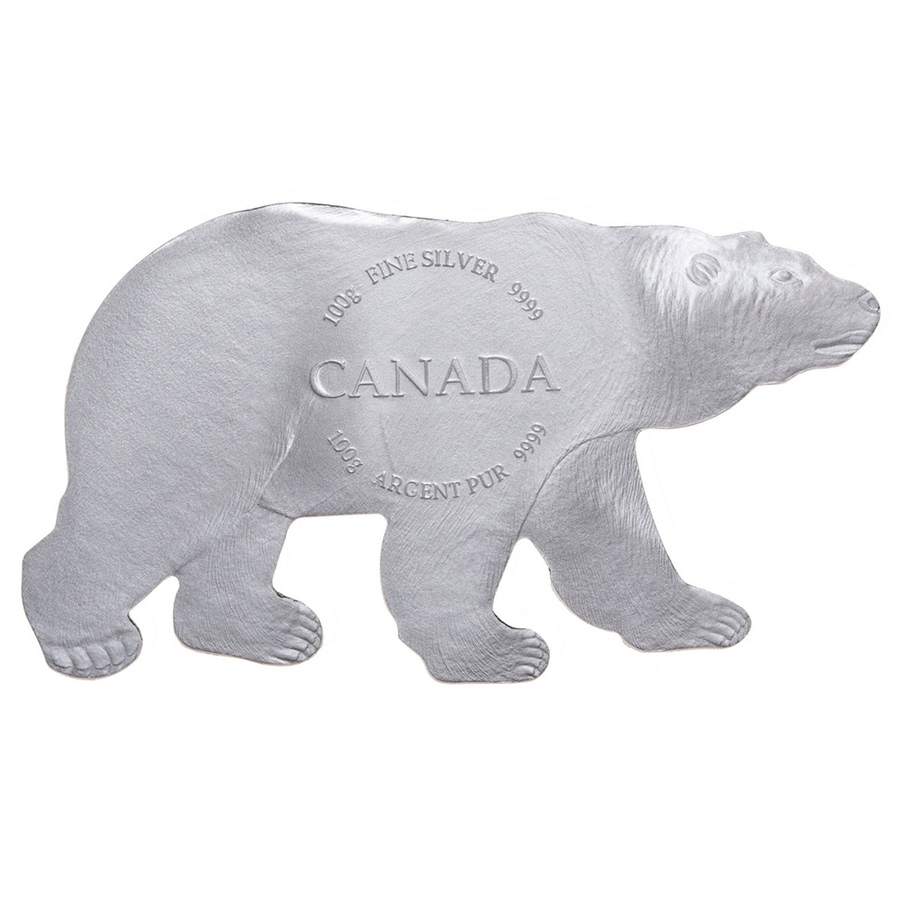 Image 729970_ALTMORE2.jpg, Product 729-970 / Price $349.50, Real Shape Iconic Canada 100 Grams Fine Silver Polar Bear from Canadian Heritage Mint on TSC.ca's Coins department