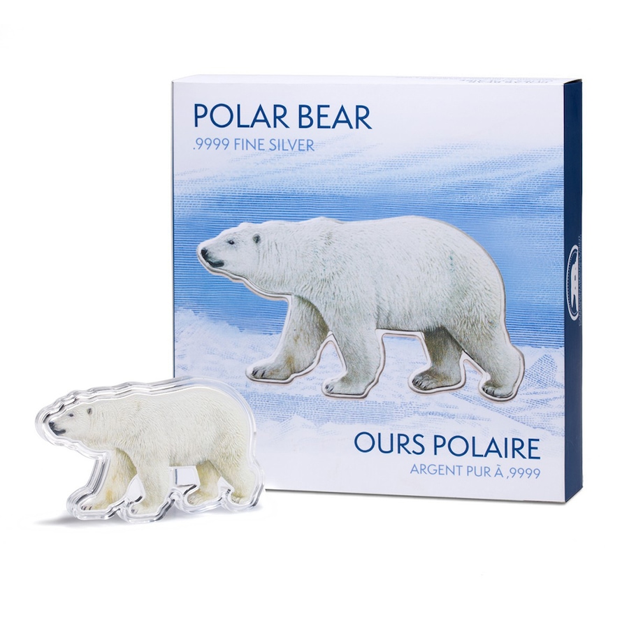 Image 729970_ALTMORE6.jpg, Product 729-970 / Price $349.50, Real Shape Iconic Canada 100 Grams Fine Silver Polar Bear from Canadian Heritage Mint on TSC.ca's Coins department